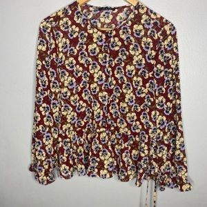 New With Tags Madewell Ladder Trim Ruffle Top Floral Print Size Medium